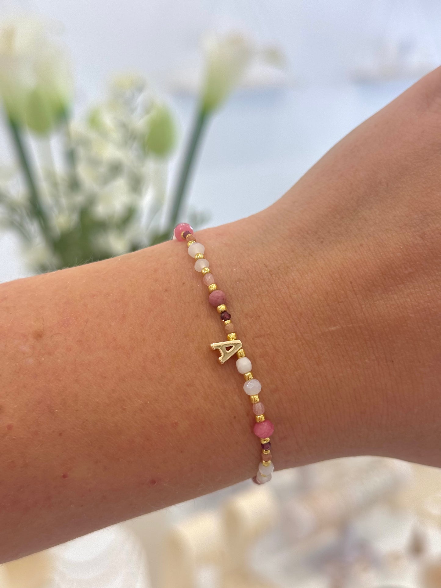 Pink Gemstone Letter bracelet