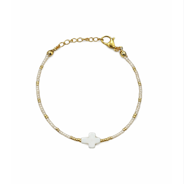 Cream cross bracelet