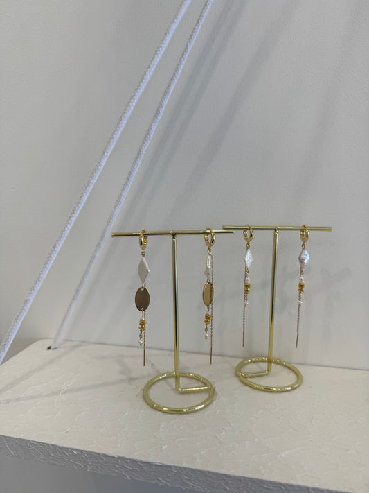 Gold Diamond Pearl Dangles