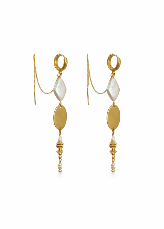 Gold Diamond Pearl Dangles