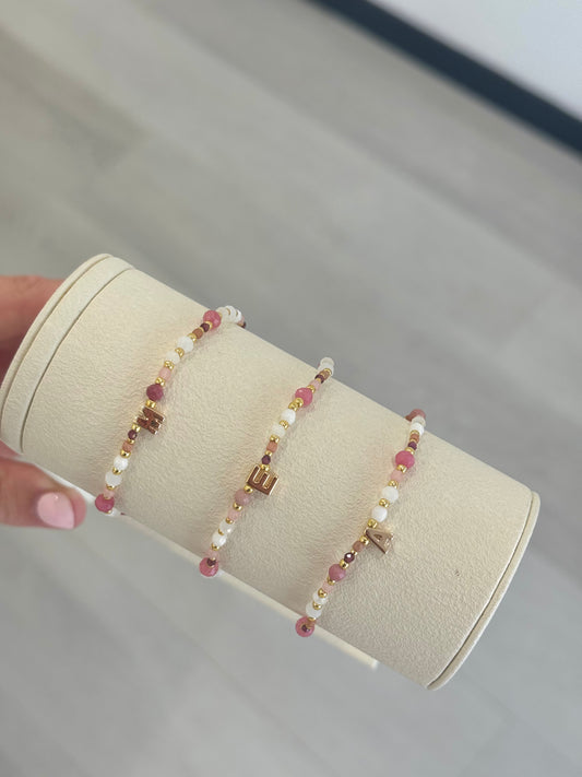 Pink Gemstone Letter bracelet