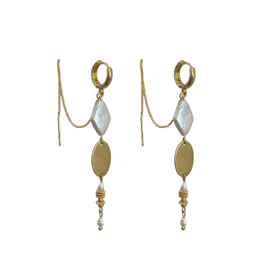 Gold Diamond Pearl Dangles