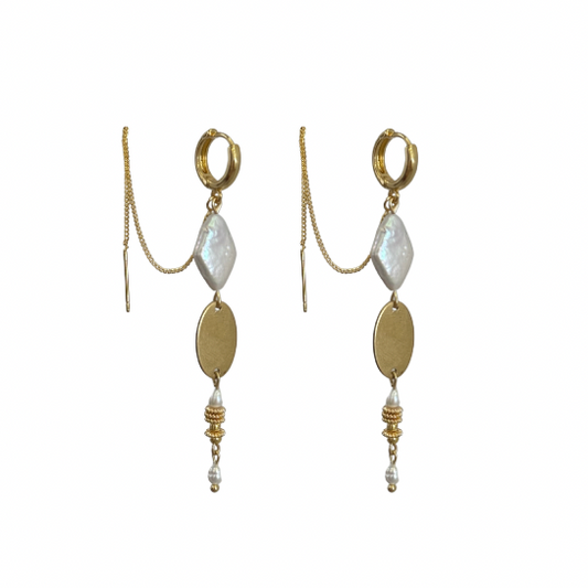 Gold Diamond Pearl Dangles