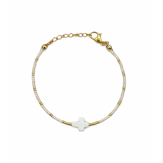 Cream cross bracelet