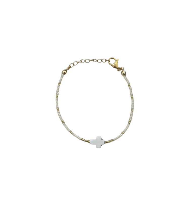 Cream cross bracelet